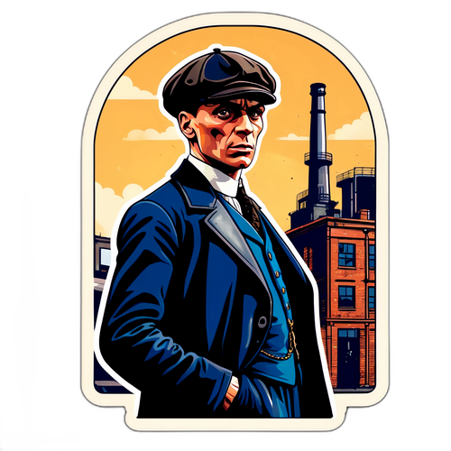 Naklejka z postacią z Peaky Blinders w przemysłowej scenerii Birmingham