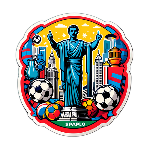 Desenho do famoso monumento de São Paulo com elementos de futebol