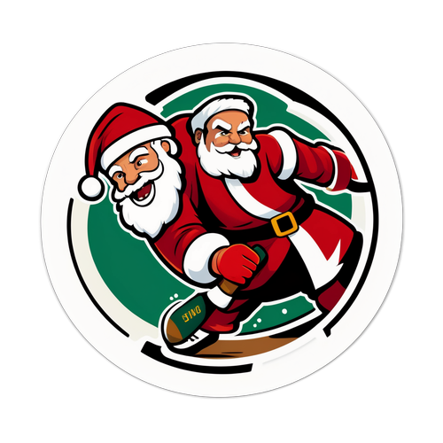 Sticker ya Baba Christmas katikati ya mchezo wa hockey