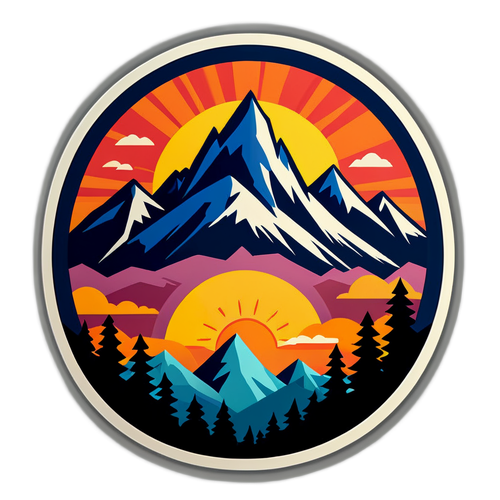 Sticker de montagnes avec lever de soleil
