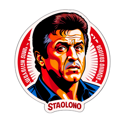 Diseño de sticker retro homenaje a la carrera de Sylvester Stallone en el cine de acción