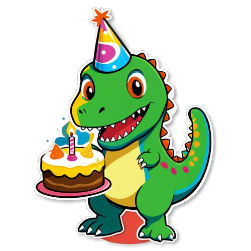 Unleash the Fun: This Adorable Dinosaur Cake Sticker Will Transform Your Birthday Celebration!