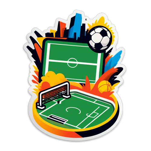 Sticker van een sportveld met iconische elementen uit verschillende sporten