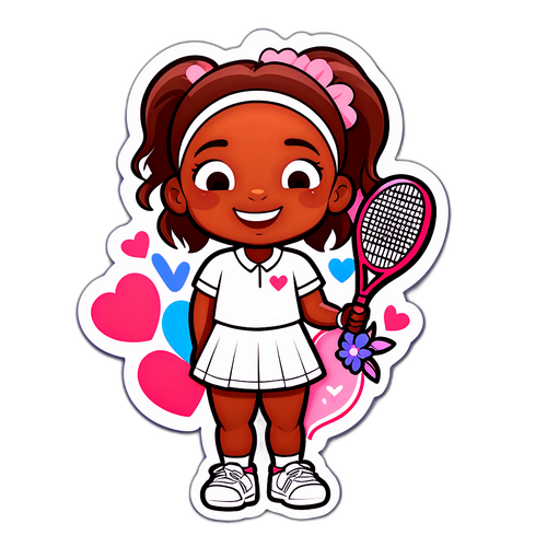 Cute Cartoon of Coco Gauff Smiling with Tennis Racquet