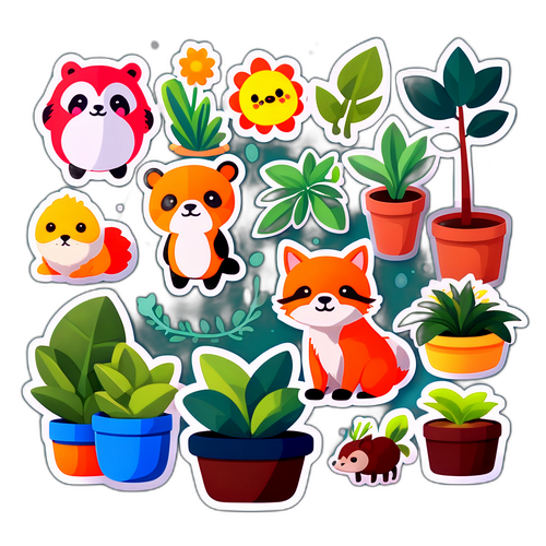 자연과 조화를 이루는 귀여운 동물과 식물 스티커