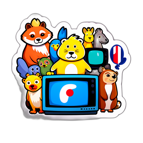Vtipná nálepka se zvířaty reprezentujícími Českou televizi