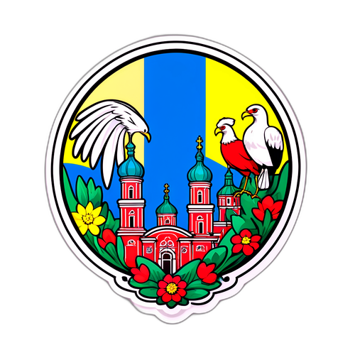 Фейрі-тейл дизайн наліпки з національними символами України та Польщі на природному фоні