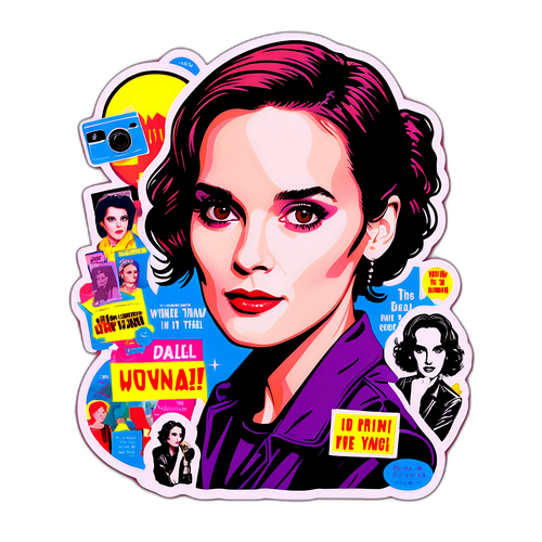 Winona Ryder als pop-art collage met iconische citaten uit haar films