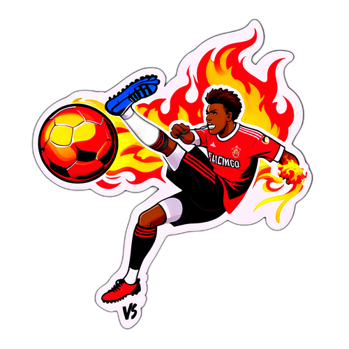 Pemain Bola Sepak Mid-Air dengan Bola Berapi