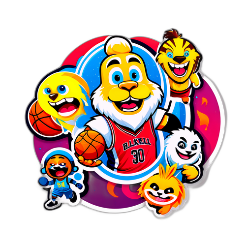Une illustration d'une équipe de basket-ball fictive avec des mascottes drôles