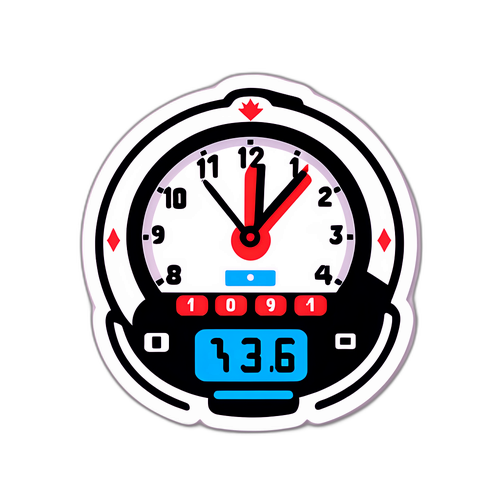 Sticker cu un ceas meci ce arată scorul final al unui meci important