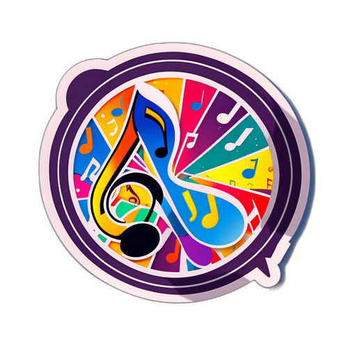 Sticker met kleurrijke muzikale noten