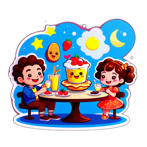 楽しい朝食を楽しむラビットのキャラクターたち