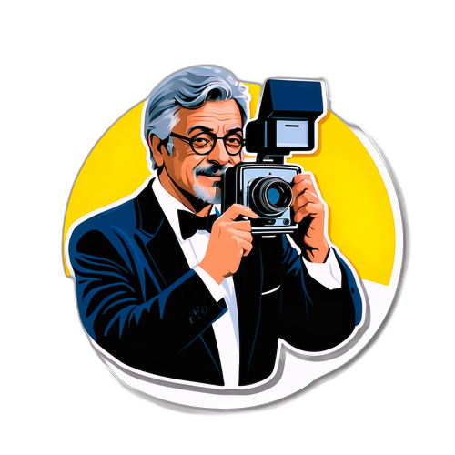 Adesivo di Giancarlo Giannini con una macchina fotografica
