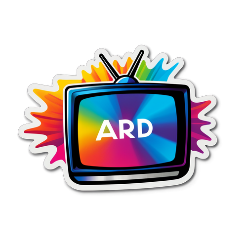 ARD-Logo Aufkleber mit Fernseher und leuchtenden Effekten