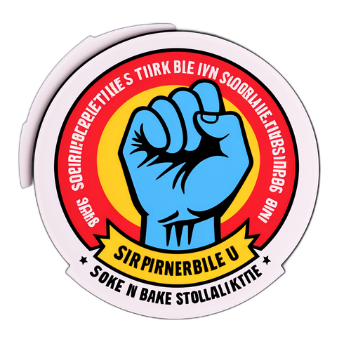 Een sticker met een inspirerende boodschap over strijd en solidariteit