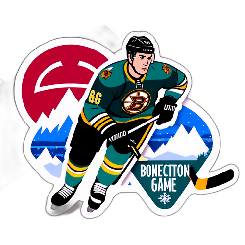 Стикер с хоккейной игрой между Миннесотой и Бостоном с предсказанием счета на снежном фоне
