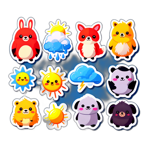 Stiker Kartun Hewan Lucu Memprediksi Cuaca