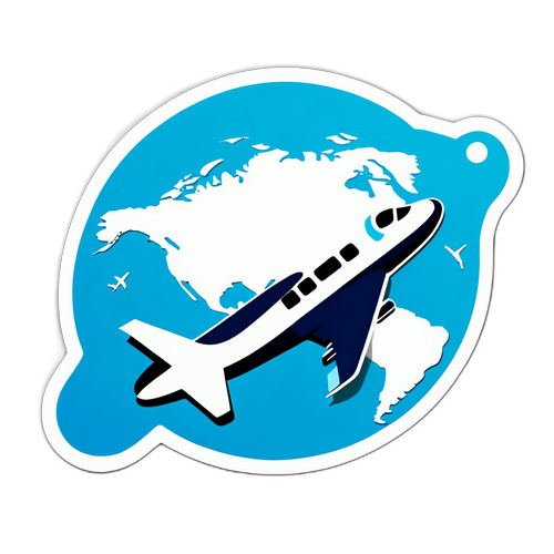 สติกเกอร์ Skyscanner แสดงการค้นหาบินพร้อมภาพเครื่องบินและแผนที่