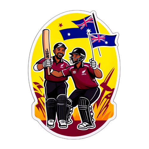 न्यूजीलैंड बनाम वेस्ट इंडीज क्रिकेट फैन स्टिकर