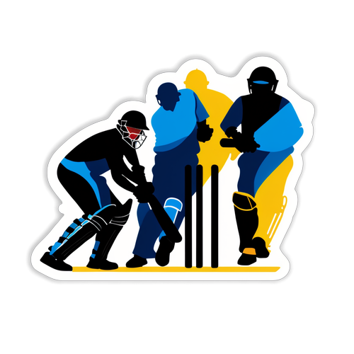 Stiker Bertema Kriket: Logo MI vs LSG dengan Siluet Pemain