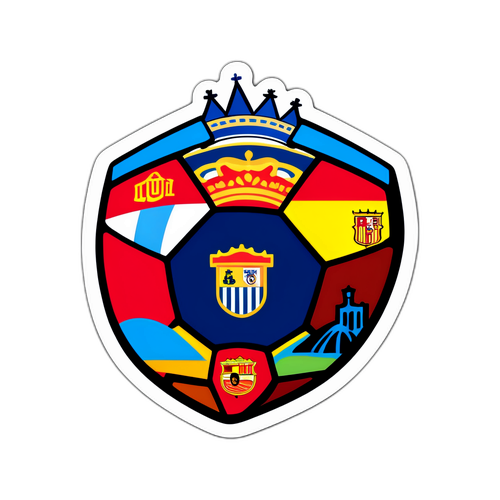 Autocolant vibrant cu minge de fotbal și simboluri spaniole