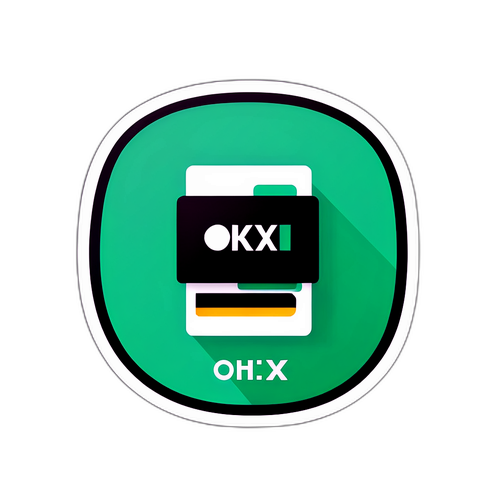 สร้างสติกเกอร์ตัวนี้แสดงกระเป๋าดิจิทัลพร้อมชื่อ OKX ในสไตล์ทันสมัยที่ส่งเสริมการลงทุนในสกุลเงินดิจิทัล