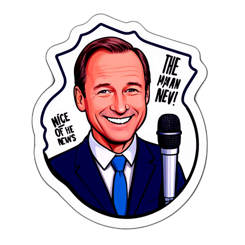 Leuke sticker van William Leymergie met een glimlach en een microfoon