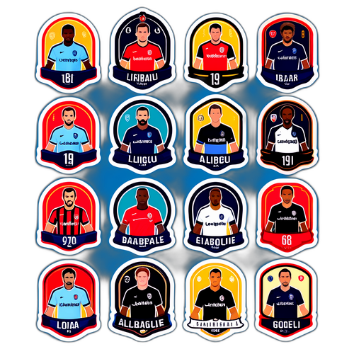 สติกเกอร์ฟุตบอลในลีกเอิง featuring นักเตะและสนามที่มีชื่อเสียง