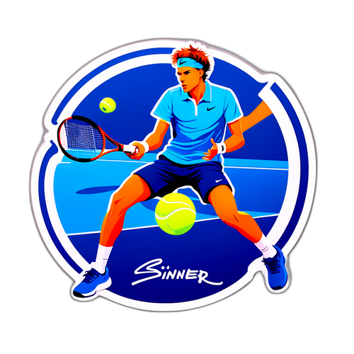 Stylish design av Jannik Sinner i aksjon på tennisbanen