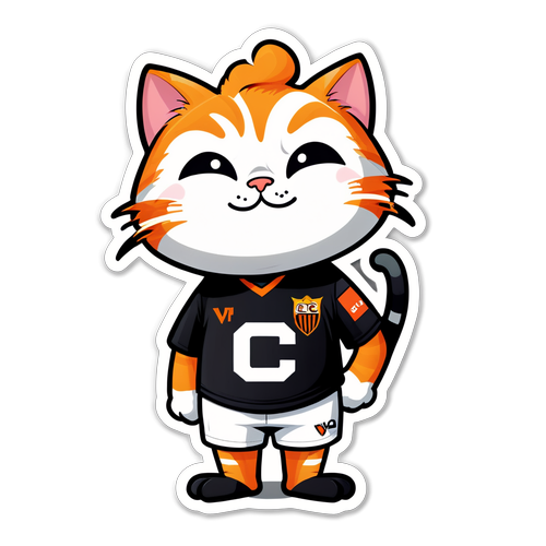 Sticker divertido de un gato con camiseta del Valencia CF