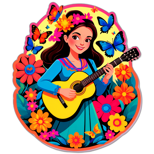 Maite Kelly mit Gitarre und bunten Blumen