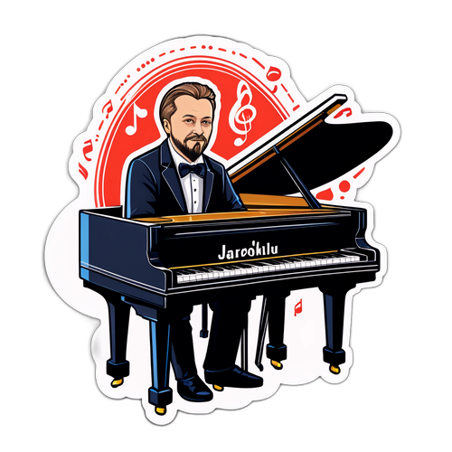Nálepka Jaroslava Uhlíře u klavíru