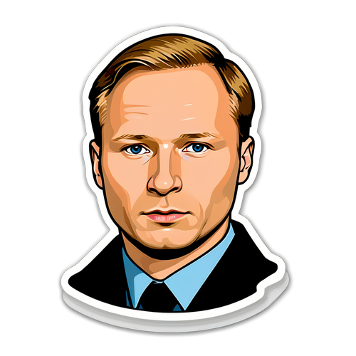 Create a stark, impactful sticker representing Anders Behring Breivik with a thought-provoking design that addresses the theme of remembrance.