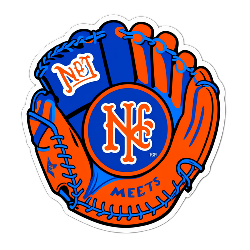 Vintage Baseball Glove and New York Mets Logo Sticker