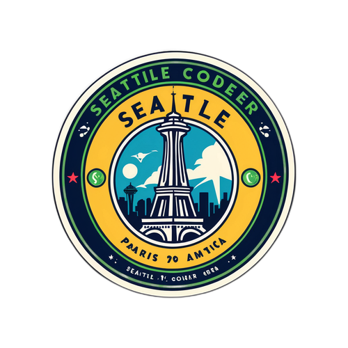 Vintage-sticker van de Seattle Sounders en Paris-SG wedstrijd