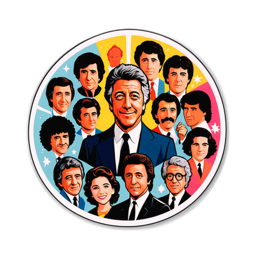 Et fantasifullt klistremerke av Dustin Hoffman i forskjellige roller