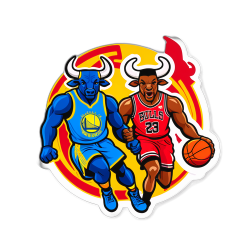 Una pegatina que combina 'Bulls - Warriors' en un duelo gráfico