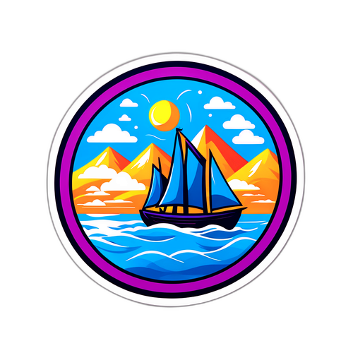 Nhãn dán bao bì với hình ảnh phong cảnh và logo địa phương