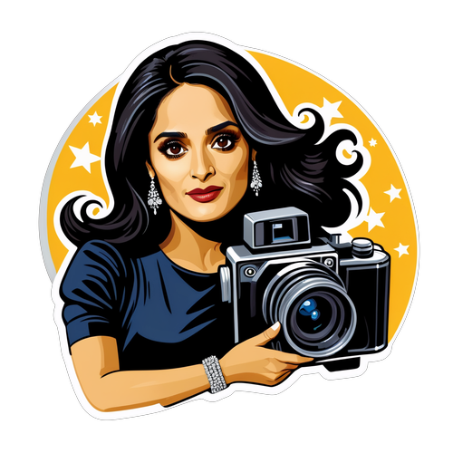 Desvende o Brilho de Salma Hayek: Um Sticker Glamouroso que Captura a essência de Hollywood!