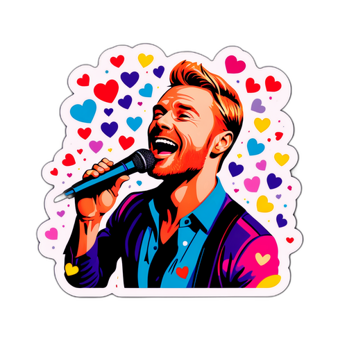 Farverig klistermærke af Ronan Keating syngende på scenen