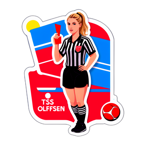 Referee Tess Olofsson med visselpipa och röd kort
