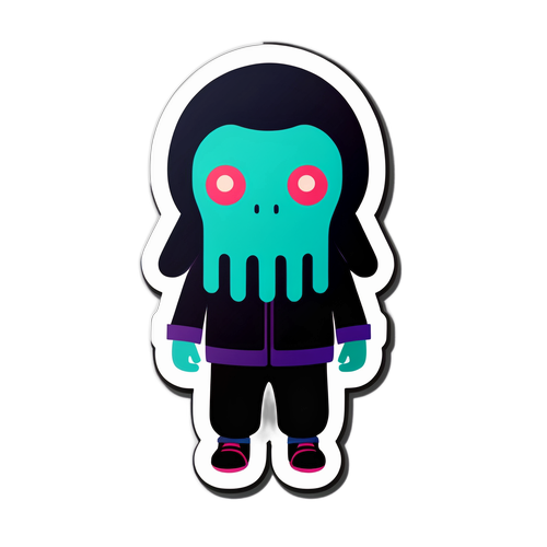 Ilustrace postavy ze Squid Game: minimalistický design s herními prvky a tajemným pozadím