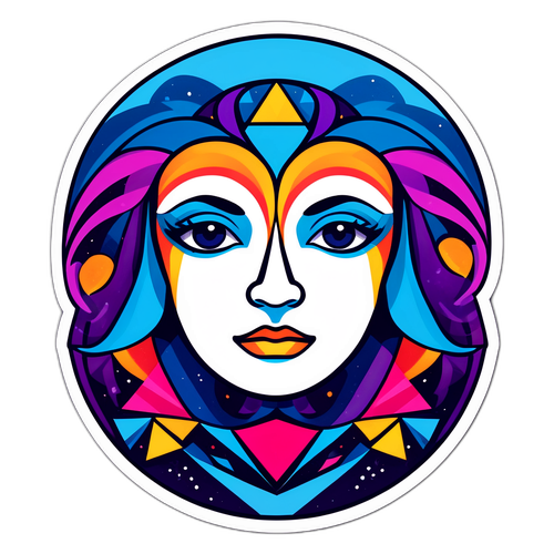 Thiết kế nhãn dán Gemini nghệ thuật với các đồ họa hình học xung quanh hai khuôn mặt