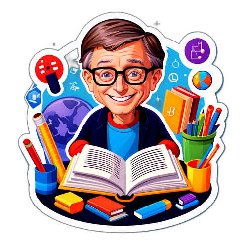 En leken tegneserie av Bill Gates som leser en bok