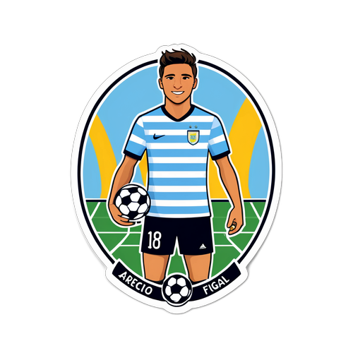 Diseño de sticker de Nico Figal en un estadio de fútbol