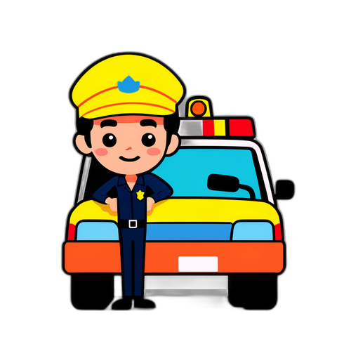 驾驶员倒车阻挡道路的卡通贴纸