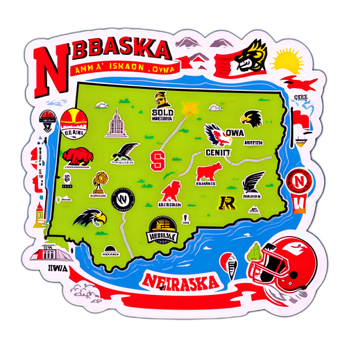 Nebraska and Iowa Rivalry Map Sticker
