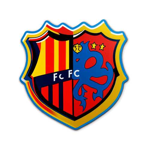 Sticker que muestra una escena de un partido entre Barcelona y Mallorca, con la frase 'FC Barcelona siempre'