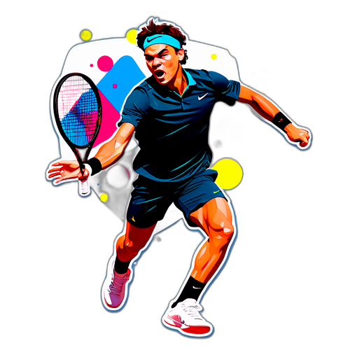 Diseño de un sticker con el rostro de un jugador de tenis en acción